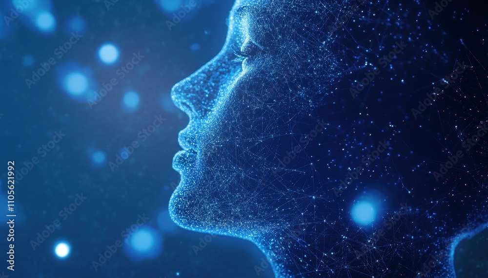 Poster digital face network lines abstract art