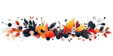 Autumn themed illustration with pumpkin and leaves on light background