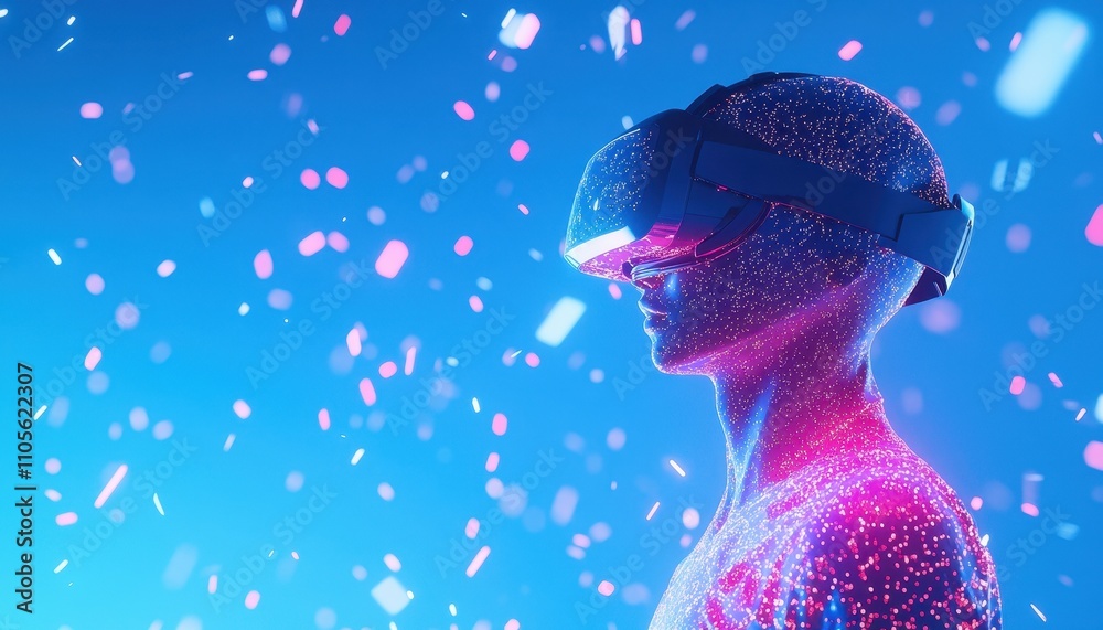 Poster virtual reality user immersed in a digital world
