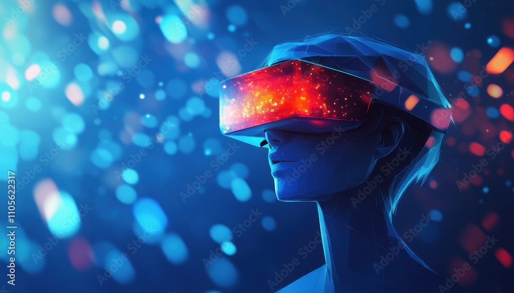 Poster Futuristic Virtual Reality Headset User Immersed In Digital World