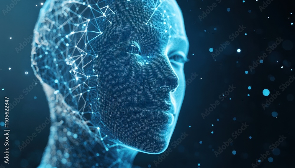 Aufkleber Digital Face Abstract Network Connective Points