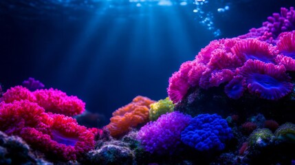 Vibrant Coral Reef Underwater with Sunlight Rays