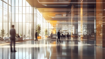 Busy business hub with expansive glass walls polishe AI generated illustration