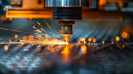 Close-up of a metal cutting machine with sparks flying. AI generative. .