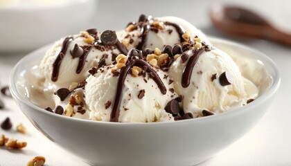 Delicious Vanilla Ice Cream with Chocolate and Walnuts