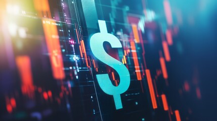 Digital visualization of a blue dollar coin on cryptographic animated statistics background. Finance motion graphics featuring usd currency monetary token. Money exchange in cyberspace/ e-wallet.