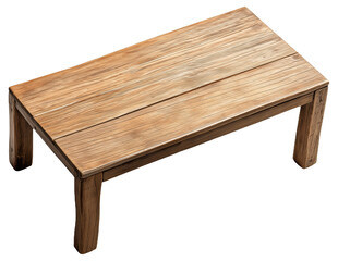 A rustic wooden table with a simple, sturdy design.