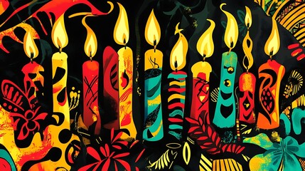 Abstract Art of Candles and Flowers on a Dark Background