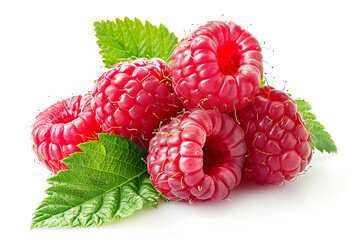 Tidy composition of three fresh raspberries AI Image 
