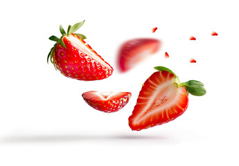 Strawberry flying in the air the strawberry cut AI Image