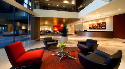 Corporate lobby filled with dynamic movement sleek m AI generated illustration