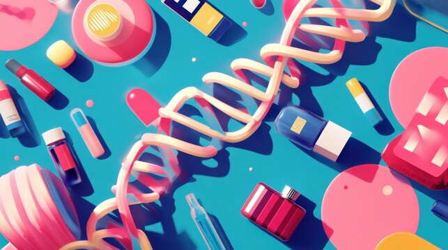 A creative depiction of DNA intricately interlaced with products, illustrating their unique selling points with radiant design
