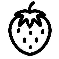 Black and White Vector Illustration of a Strawberry: A Detailed Outline Depicting the Seeds, Leaves, and Contours of the Fruit, Ideal for Use in Graphic Design, Digital Art, or Educational Resources