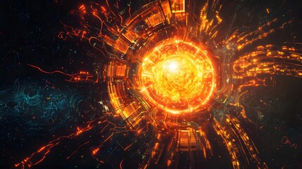 Obraz premium Digital art concept of a glowing ai core surrounded AI generated illustration
