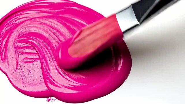 This image features a bright pink paint smear beside a brush. It represents artistic expression and creativity. Ideal for art lovers and decorators alike. Generative AI