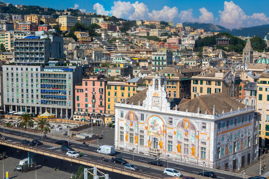 Panoramic view of Genoa from Bigo, Palazzo San Georgio, Genoa, Liguria, Italy