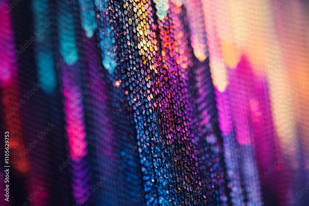 Poster a colorful abstract sequin pattern features gradient hues of blue, pink, and purple, creating a dazz