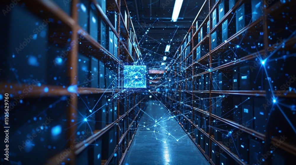 Poster A showcase of AI solutions in retail with smart shelves and automated inventory systems Stock Photo with side copy space