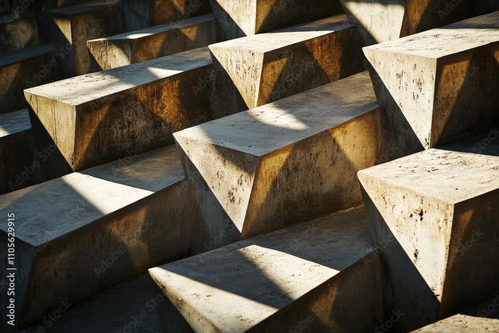 Aufkleber A textured concrete surface with angular geometric patterns creating an intriguing play of light and shadow, showcasing the industrial beauty and architectural design.