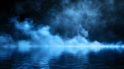 Fototapeta premium Blue Fog Over Water Under Night Sky