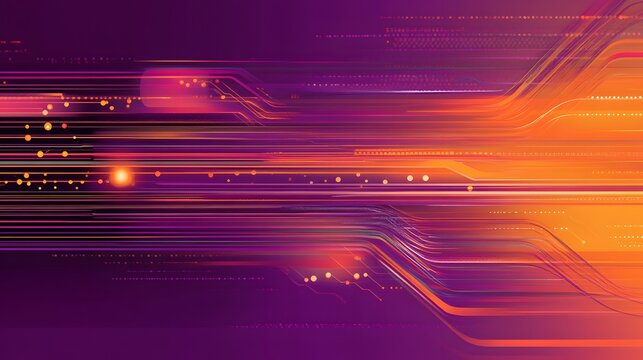 Abstract circuit design with glowing purple and oran beaa AI generated illustration