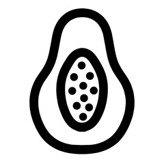 Black and White Illustration of Half Papaya: A Detailed Representation of Papaya’s Texture and Seeds, Perfect for Use in Design, Educational, or Creative Projects with a Focus on Fruit Anatomy