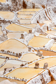 Detail of salt pans of Maras, Salinas de Maras, Cuzco Region, Peru