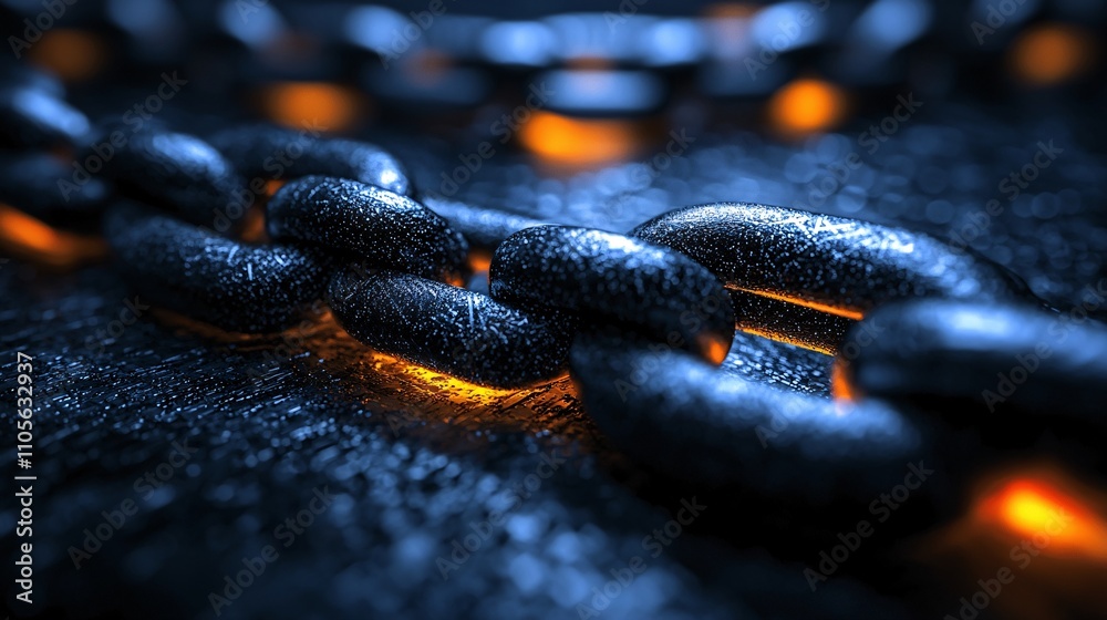 Aufkleber A glowing blockchain symbol integrated into a business innovation presentation Stock Photo with side copy space