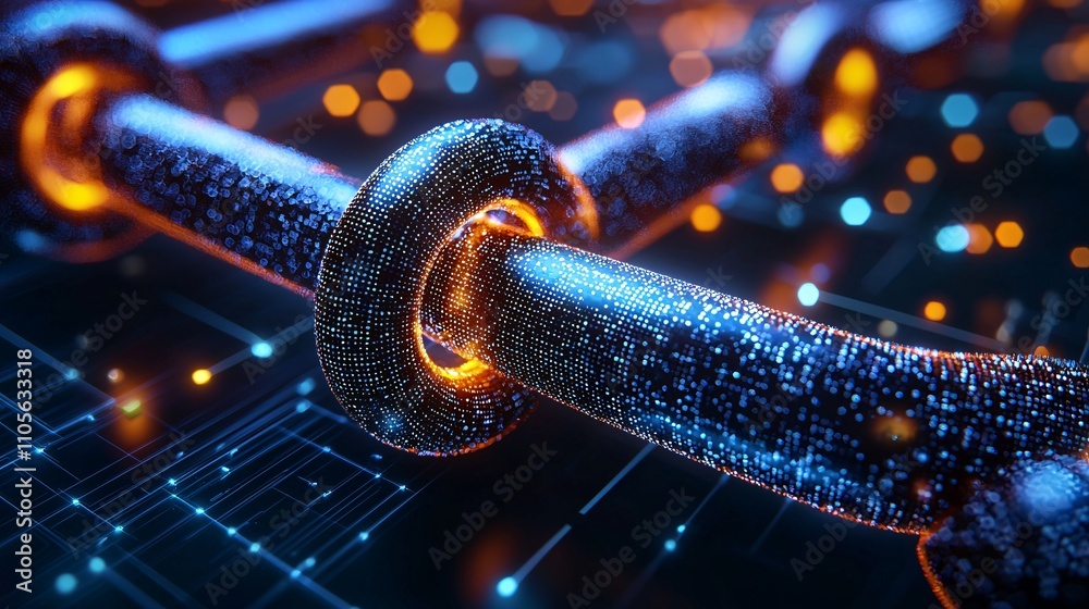 Poster an interconnected global network showcasing blockchain technology in action stock photo with side co