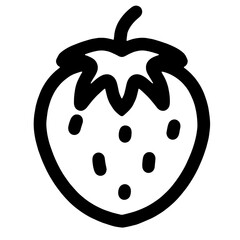 Black and White Vector Illustration of a Strawberry: A Detailed Outline Depicting the Seeds, Leaves, and Contours of the Fruit, Ideal for Use in Graphic Design, Digital Art, or Educational Resources