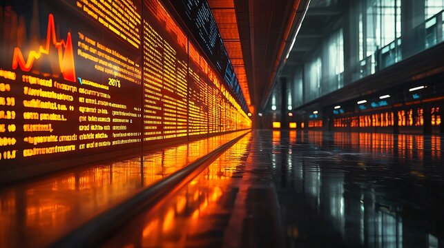 A smart contract workflow on a high-tech digital display in a corporate setting Stock Photo with side copy space