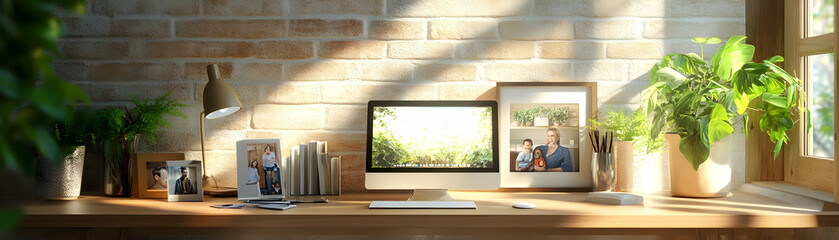 Sunlit Home Office Workspace 3D Illustration