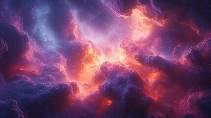 Fototapeta premium Cosmic nebula swirls with glowing radiant hues, layered depth, and vibrant particle effects