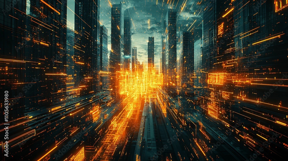 Aufkleber A smart contract workflow on a high-tech digital display in a corporate setting Stock Photo with side copy space