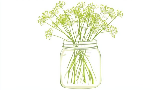 green flowers in mason jar on white clip art preview