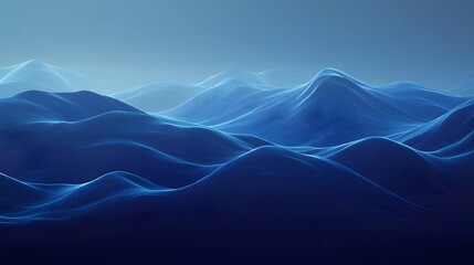 Abstract Blue Line Art Mountain Landscape
