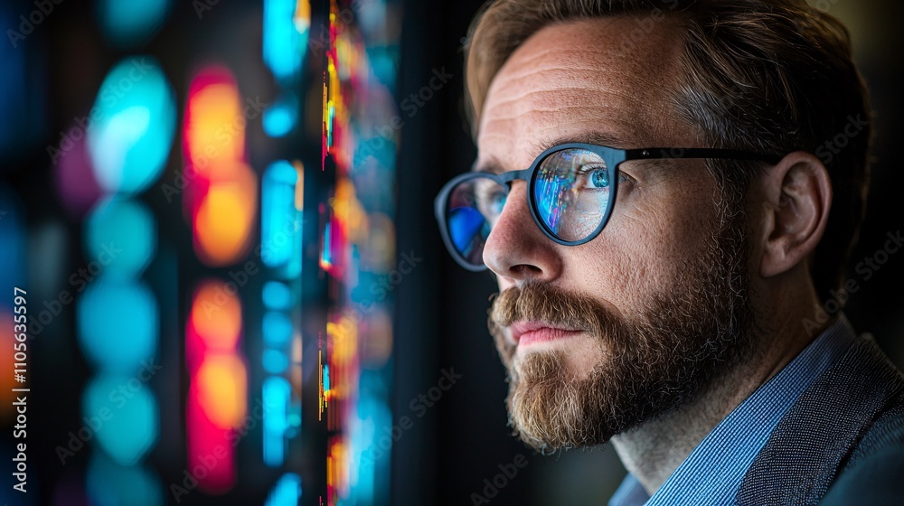 Aufkleber A programmer coding smart contracts on a computer in a dynamic workspace Stock Photo with side copy space