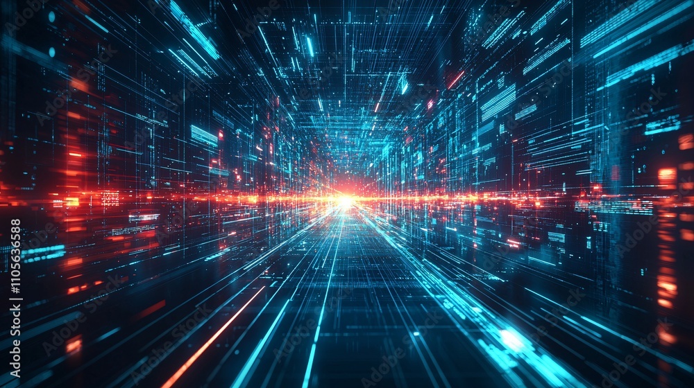 Poster A digital currency system powered by blockchain technology in a futuristic setup Stock Photo with side copy space