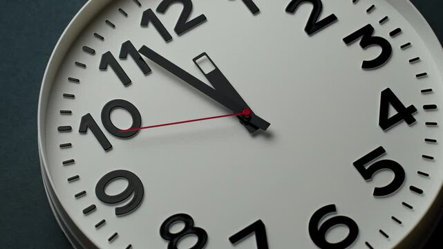 White clock shows midnight or noon time, close-up