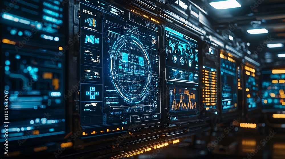 Poster A seamless collaboration between blockchain technology and IoT devices in a smart office Stock Photo with side copy space