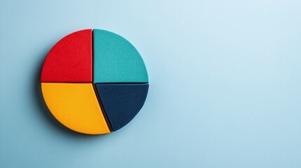 A creative, colorful pie chart on wall, market share display, competition