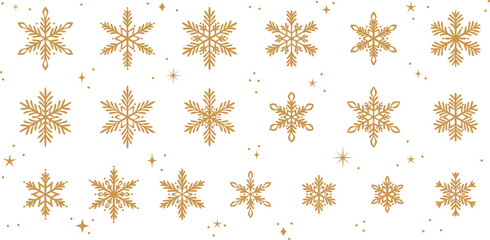 Gold snowflake vector set, snow icon flat illustration, winter holiday decorative collection, isolated