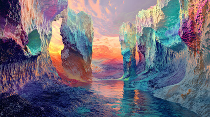Delirium: A Surreal Exploration of a Glowing Landscape with Melting Forms and Vibrant Colors