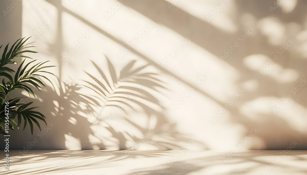 Canvas Prints minimalistic beige abstract background with plant shadows on concrete wall. modern mockup backdrop i