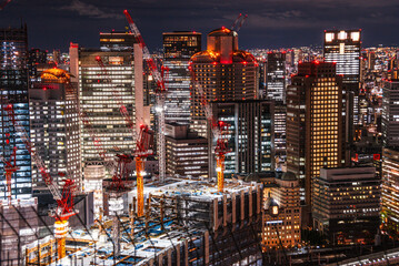 Midnight night skyline of Osaka, Honshu, Japan