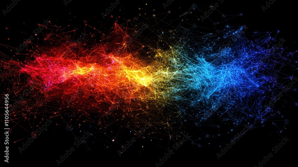 Poster A digital ecosystem powered by IoT devices enhancing global business networks Stock Photo with side copy space