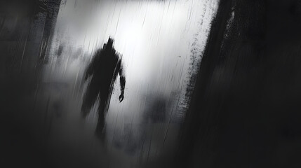 A Visual Metaphor for Depression: Rain Pouring Down a Fogged Window with a Faint Silhouette of a Person Inside