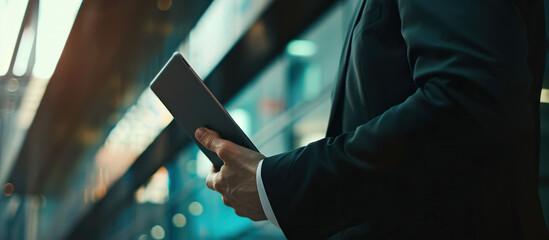 Obraz premium close up hand businessman using tablet pc in office