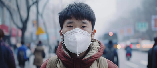close up chinese young man face mask Medical Face Mask Prevention