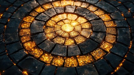 Fototapeta premium Detailed mosaic engravings with glowing golden highlights, textured inlays, and sharp contrast finishes